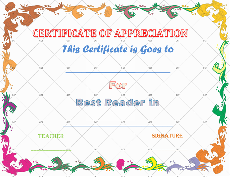 Certificate of Appreciation for Accelerated Reader Word