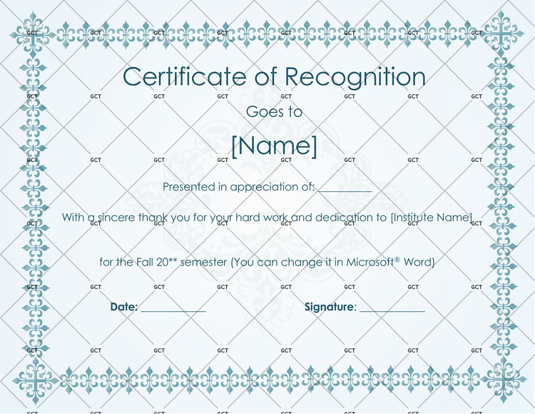 Recognition Award Certificate