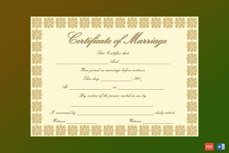 Elegant Marriage Certificate Template (Golden Edition)