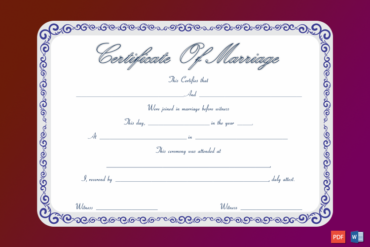 Free Marriage Certificate Template with Blue Borders