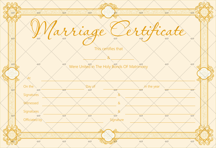 Golden Blank Marriage Certificate Template