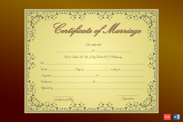 Golden Formal Marriage Certificate Template