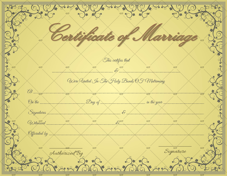 Golden Formal Marriage Certificate Template Word