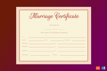Maroon Delight Marriage Certificate Template Word