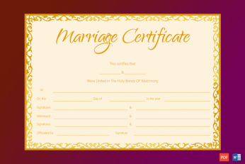 Marriage Certificate Template (Golden Flames Design) Word