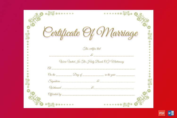 Marriage Certificate Template With Flowers Border wORD