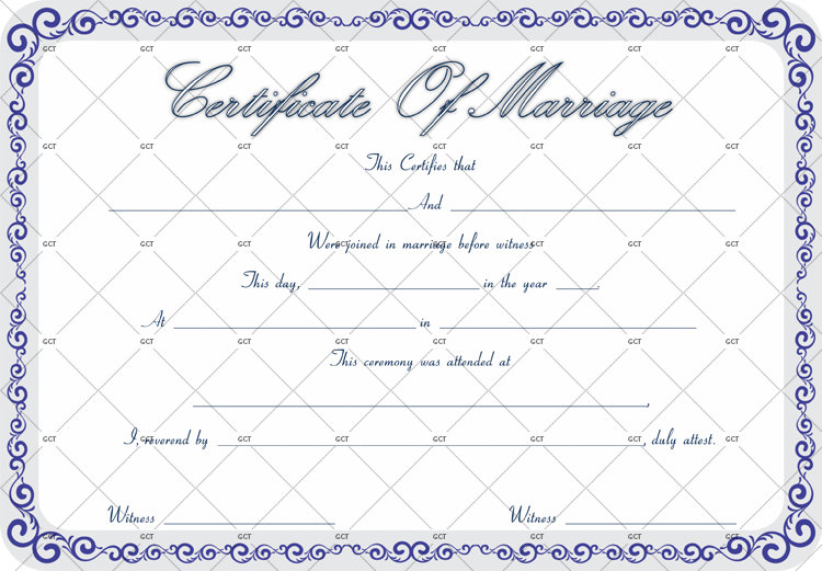 Marriage Certificate Template with Blue Borders