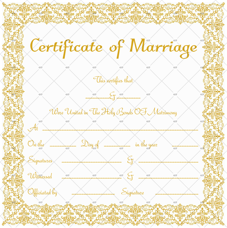 Marriage License Template (Photo Frame Size) Gold