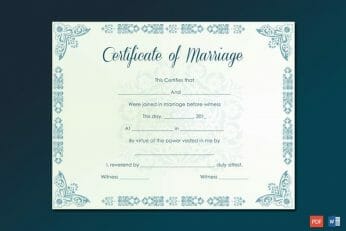 Mint Colored Marriage Certificate Template Word