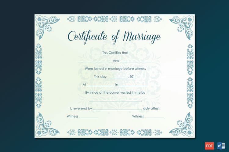 Mint Colored Marriage Certificate Template Word