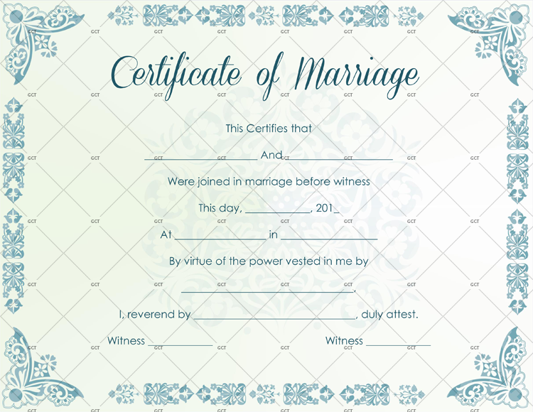 Mint Colored Marriage Certificate Template
