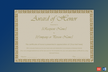 Editable Award of Honor