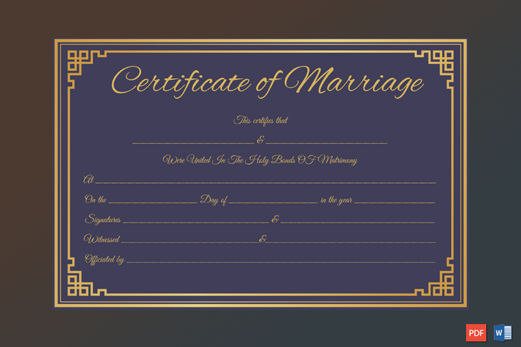 Royal Blue Marriage Certificate Template