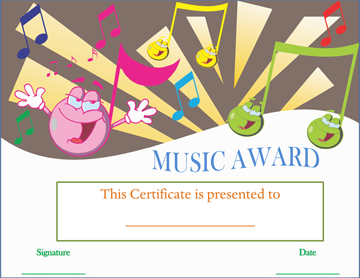 Smiley Face Music Award Certificate Word