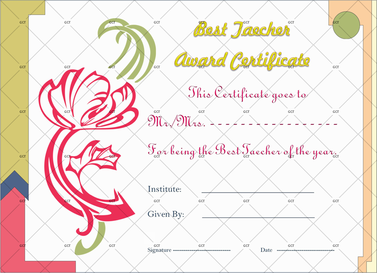 Teacher Award Certificate (Artist Flower Theme)