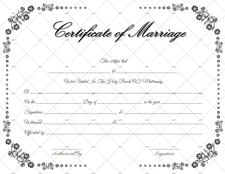 Vintage Flowers Marriage Certificate Template