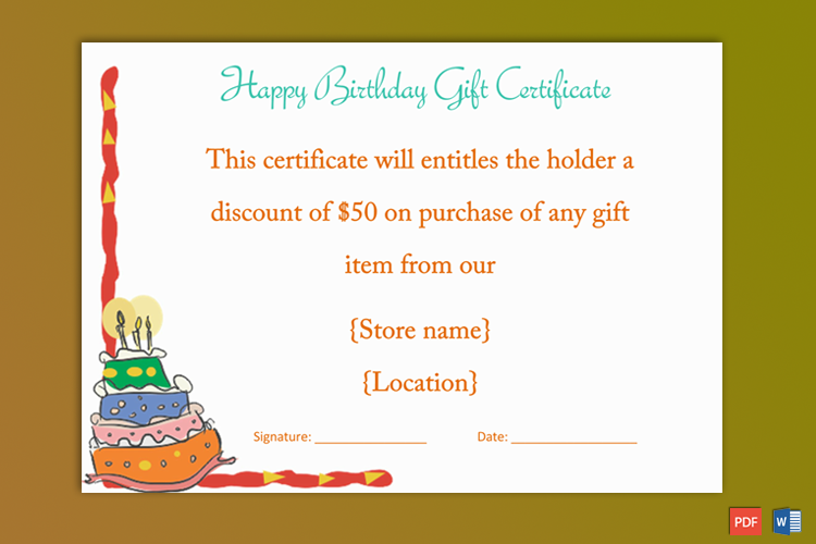 Birthday Gift Certificate Sample