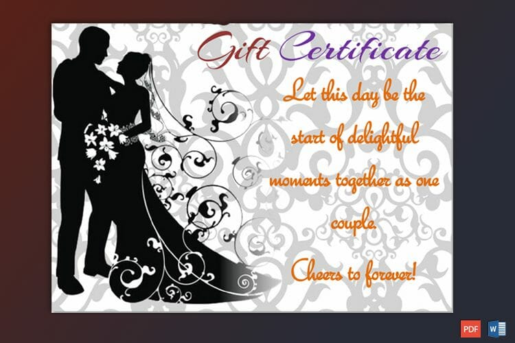 Wedding Gift Certificate Sample