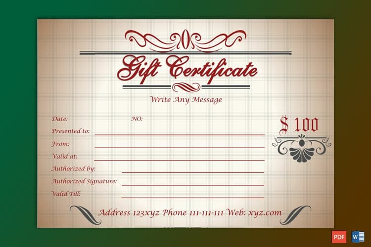gift certificate sample