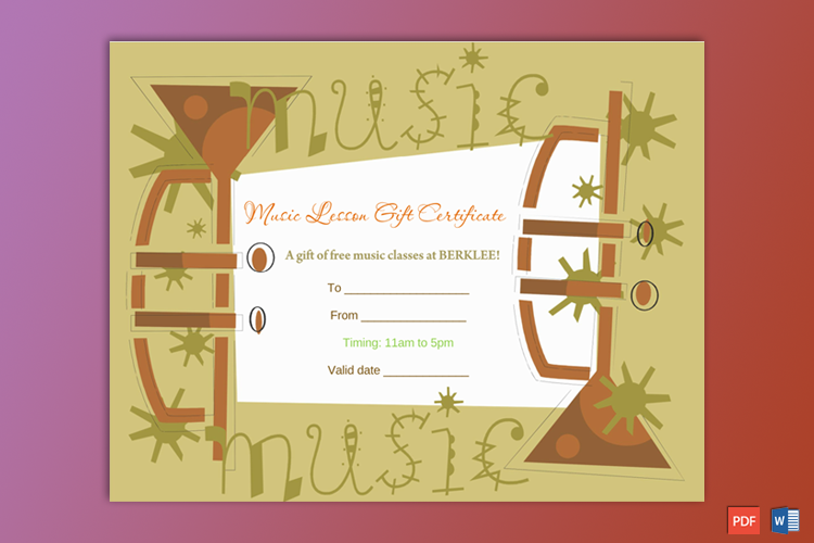 Music Gift Certificate Template