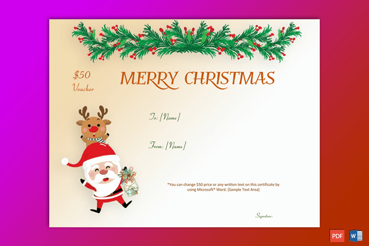 Christmas Gift Certificate Dancing Santa Themed GCT