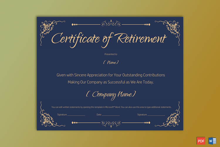 Retirement Certificate Template