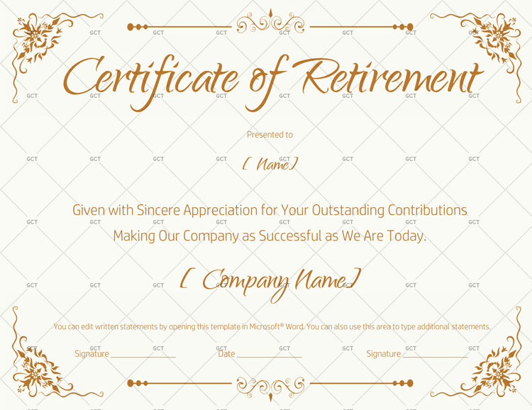 Retirement Certificate Template
